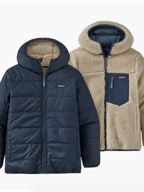 PATAGONIA Kids' Reversible Ready Freddy Hoody Insulated Jacket S 7-8 Blue Teddy